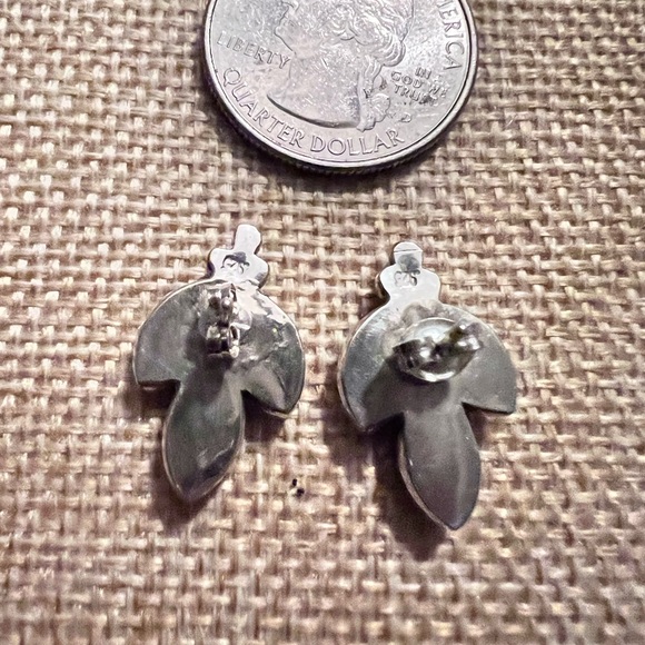 .925 Petite Point Turquoise Studs Pierced Earrings - Picture 5 of 6